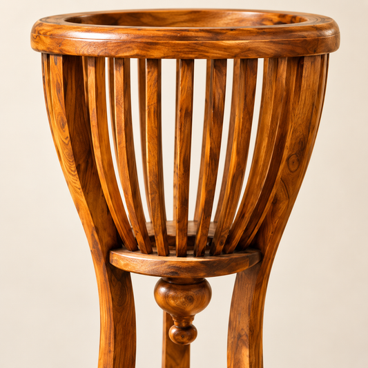 Slatted Wooden Plant Stand in Honey Brown, detail close-up
