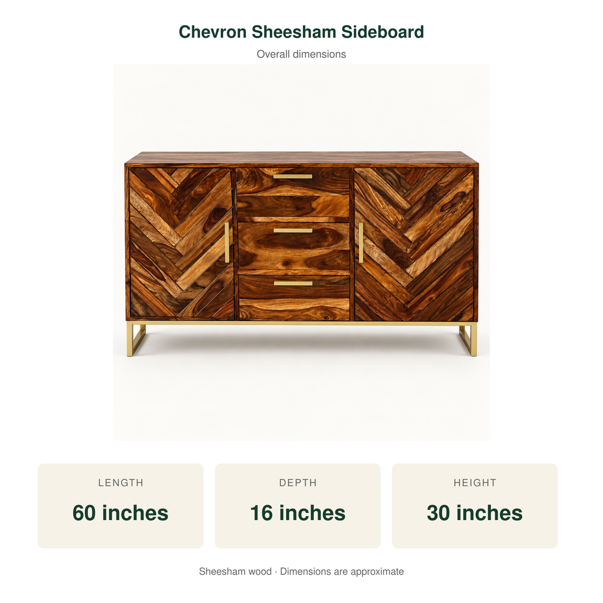Chevron Sheesham Wood Sideboard – dimensions
