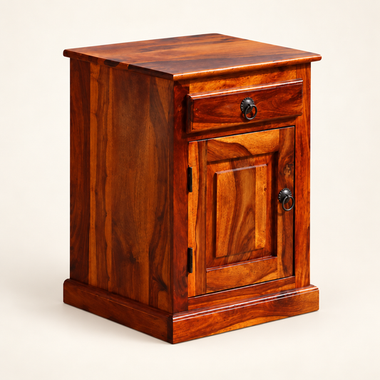 Classic Panel Bedside Table with Cabinet clean studio view with storage closed