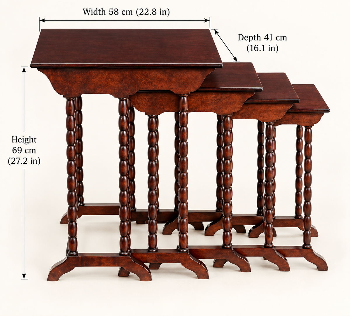 Four-Piece Wooden Nesting Table Set with Turned Legs