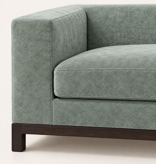 Green Suede Three-Seater Sofa – material and design close-up