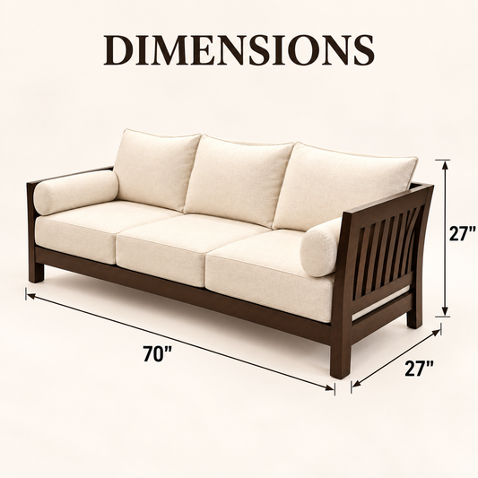 Warm Ivory Teak Wood 3-Seater Sofa — dimension diagram