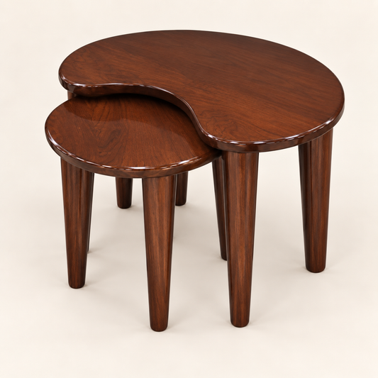 Kidney-Shaped Teak Wood Nesting Tables – Set of 2 side studio view