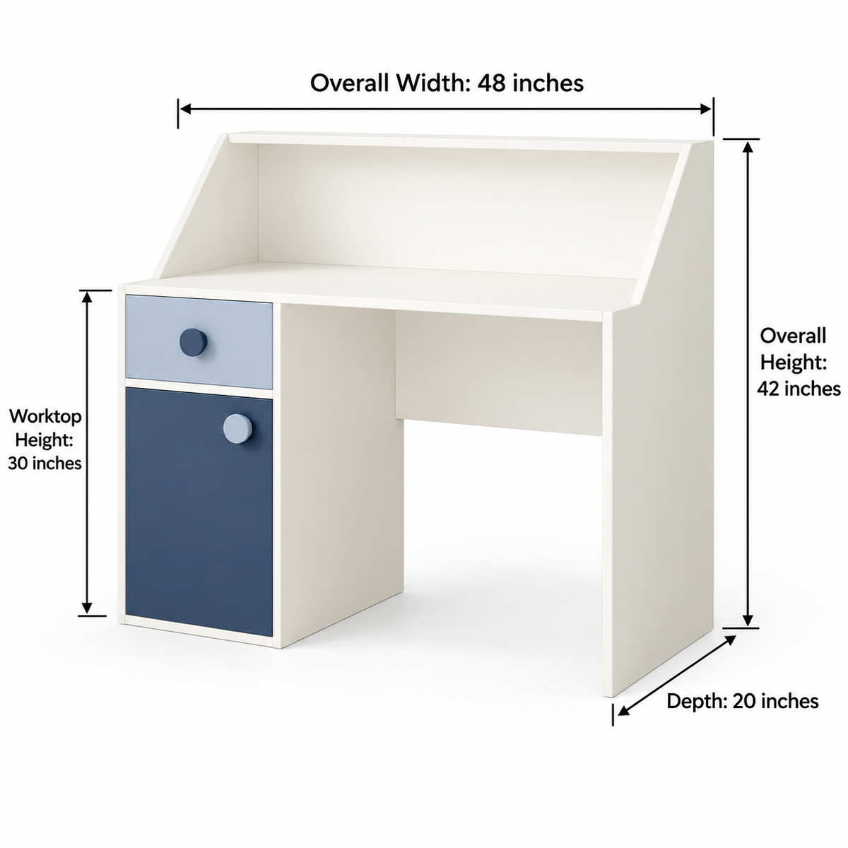 Kids study table dimensions 48 inches wide, 20 deep and 42 high