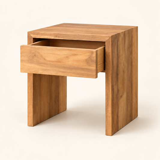 Minimal Bedside Table with Single Drawer studio view showing the open storage