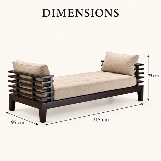 Natural Oatmeal Teak Wood Sofa — dimension diagram