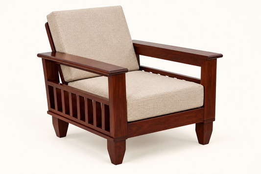 Oatmeal Traditional Teak Wood Sofa Set (3+1+1) single seater view
