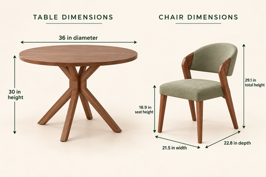 Round four-seater dining table and chair dimensions