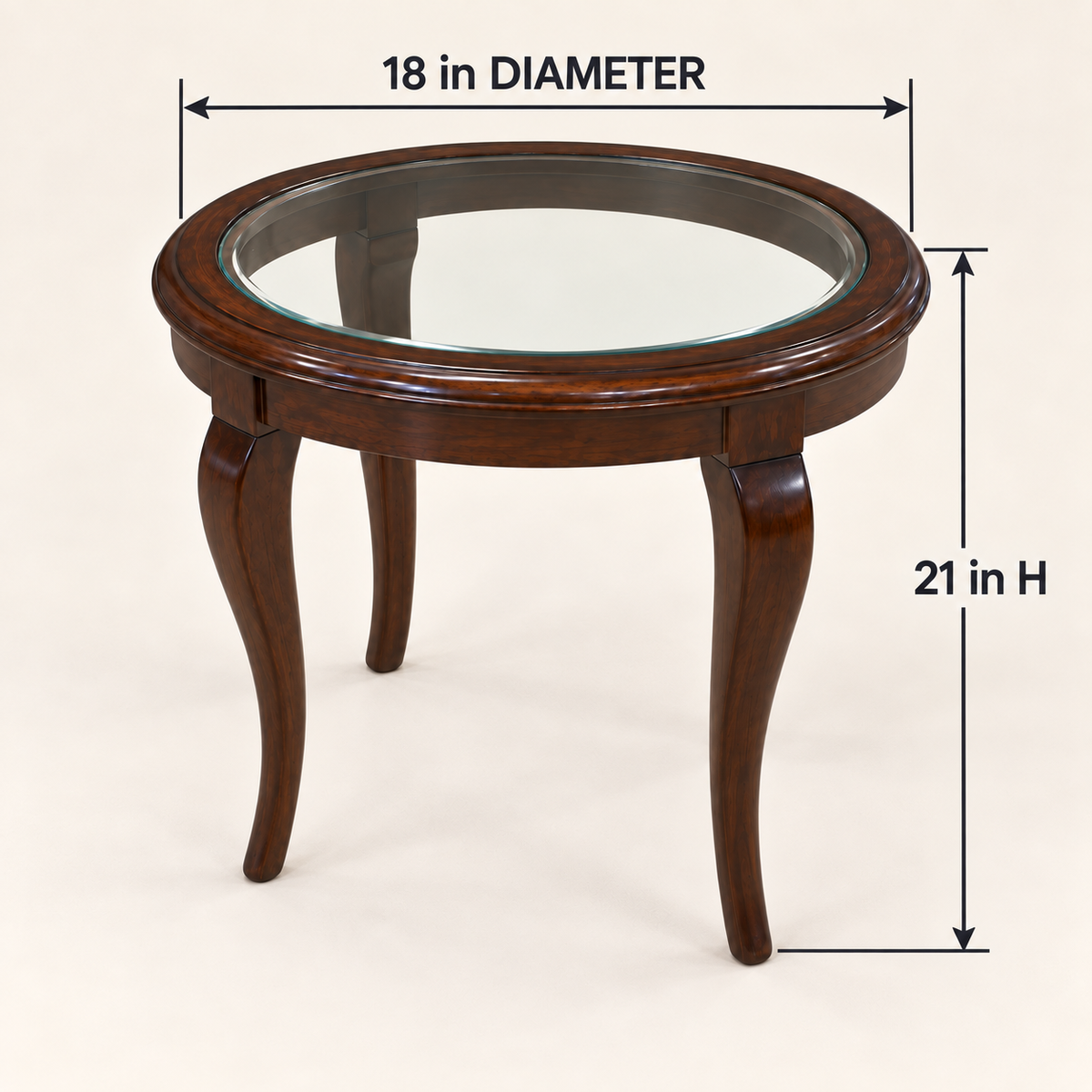 Round Glass-Top Teak Wood Side Table dimensions and measurements