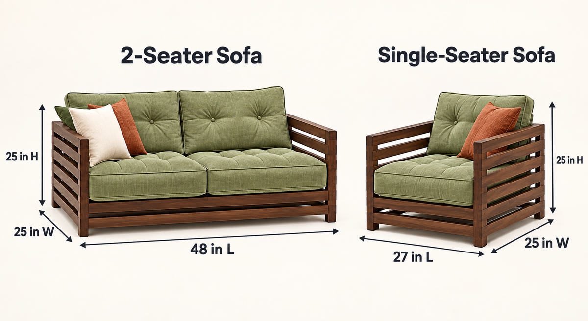 Sage Green Slatted Teak Wood Sofa Set (2+1+1) β Latest Furniture