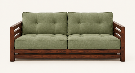 Sage Green Slatted Teak Wood Sofa Set (2+1+1) – Latest Furniture