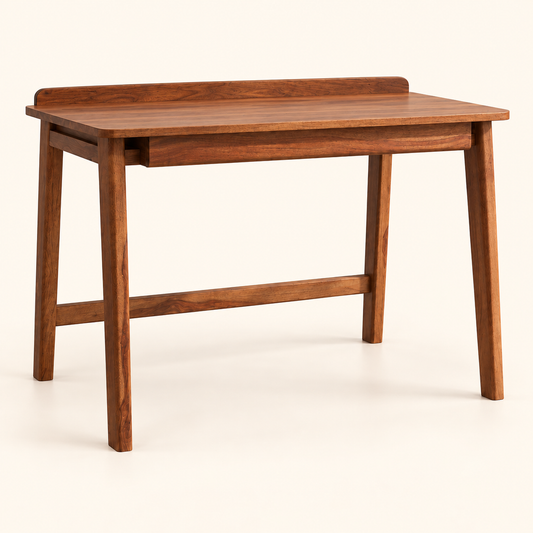 Sheesham Wood Minimal Study Table showing side-angle view showing depth and leg construction
