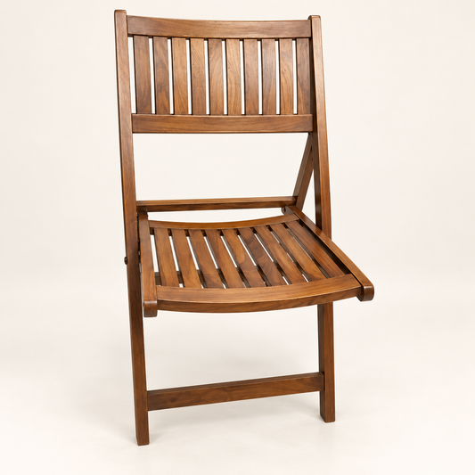 Teak Wood Folding Chair with Slatted Seat and Back front studio view