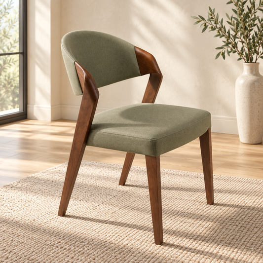 Teak wood sage green chairs