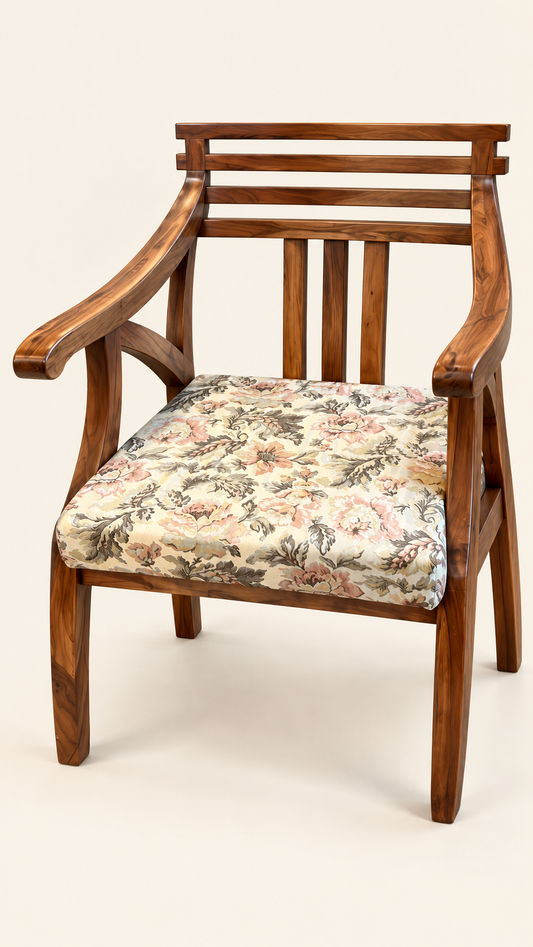 Teak Wood Rib-Back Bedroom Chair — front studio view
