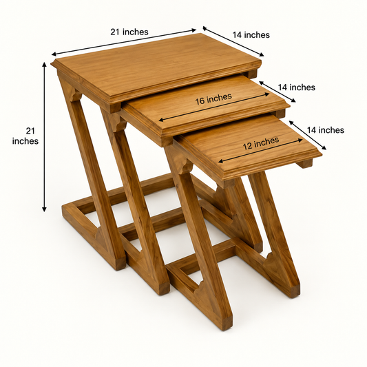 Three-Piece Wooden Nesting Table Set with Angled Legs