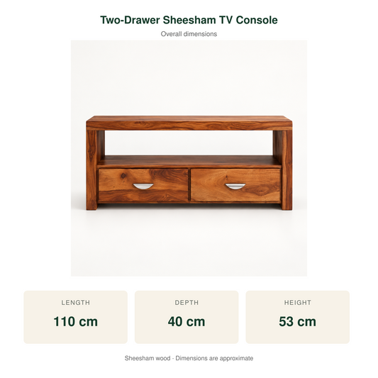 Two-Drawer Sheesham Wood TV Console – dimensions
