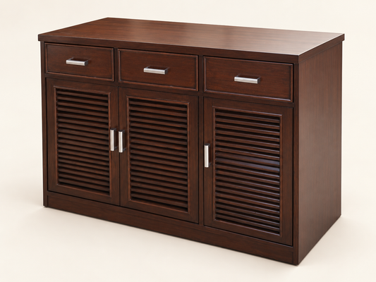 Walnut Louvered Three-Door Sideboard — side studio view