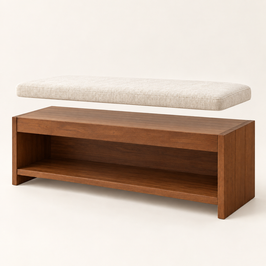 Wooden Bench with Removable Cushion – close up view, Latest Furniture