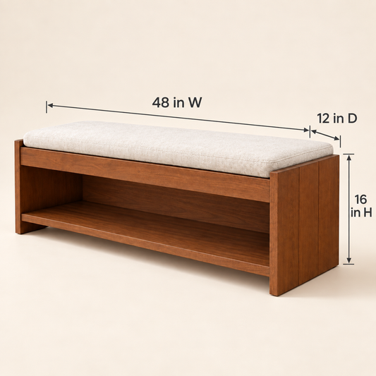 Wooden Bench with Removable Cushion – dimension view, Latest Furniture