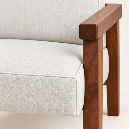 Wooden Frame Cream Accent Chair – close up view, Latest Furniture