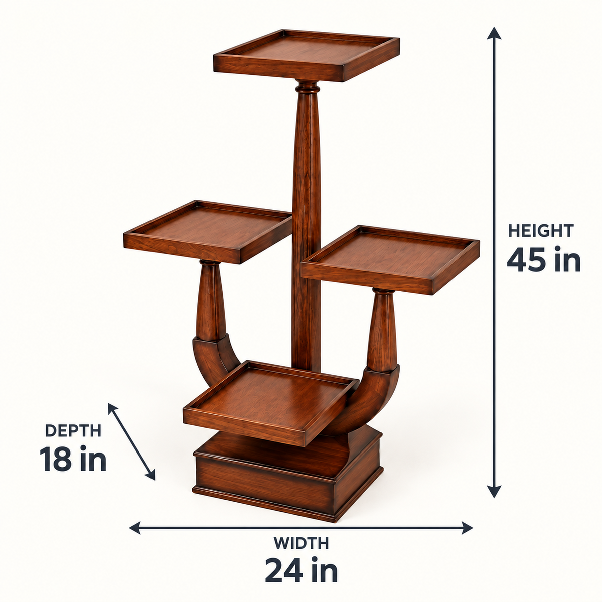 Wooden Tiered Planter Stand — dimension diagram; 24 in W × 18 in D × 45 in H