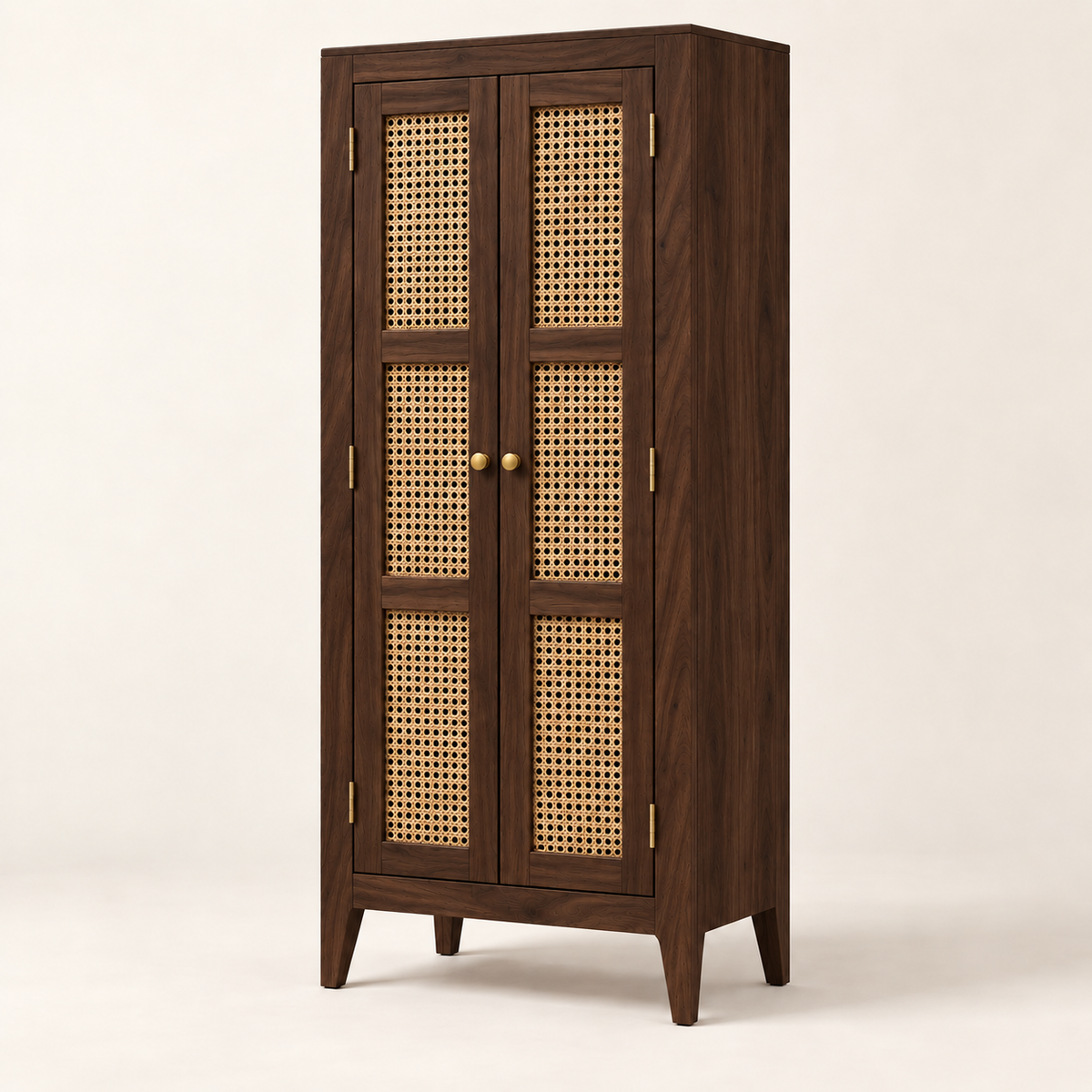 Teak Wood Cane Bookshelf with Doors – Latest Furniture