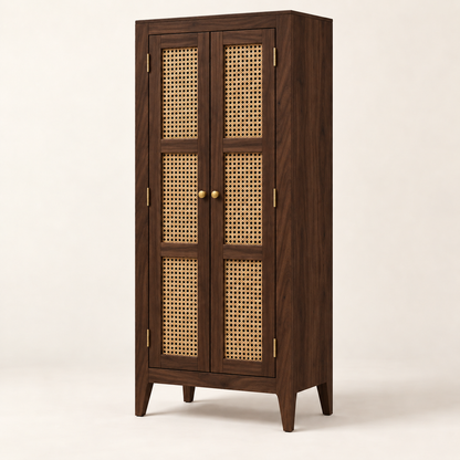 Teak Wood Cane Bookshelf with Doors – Latest Furniture