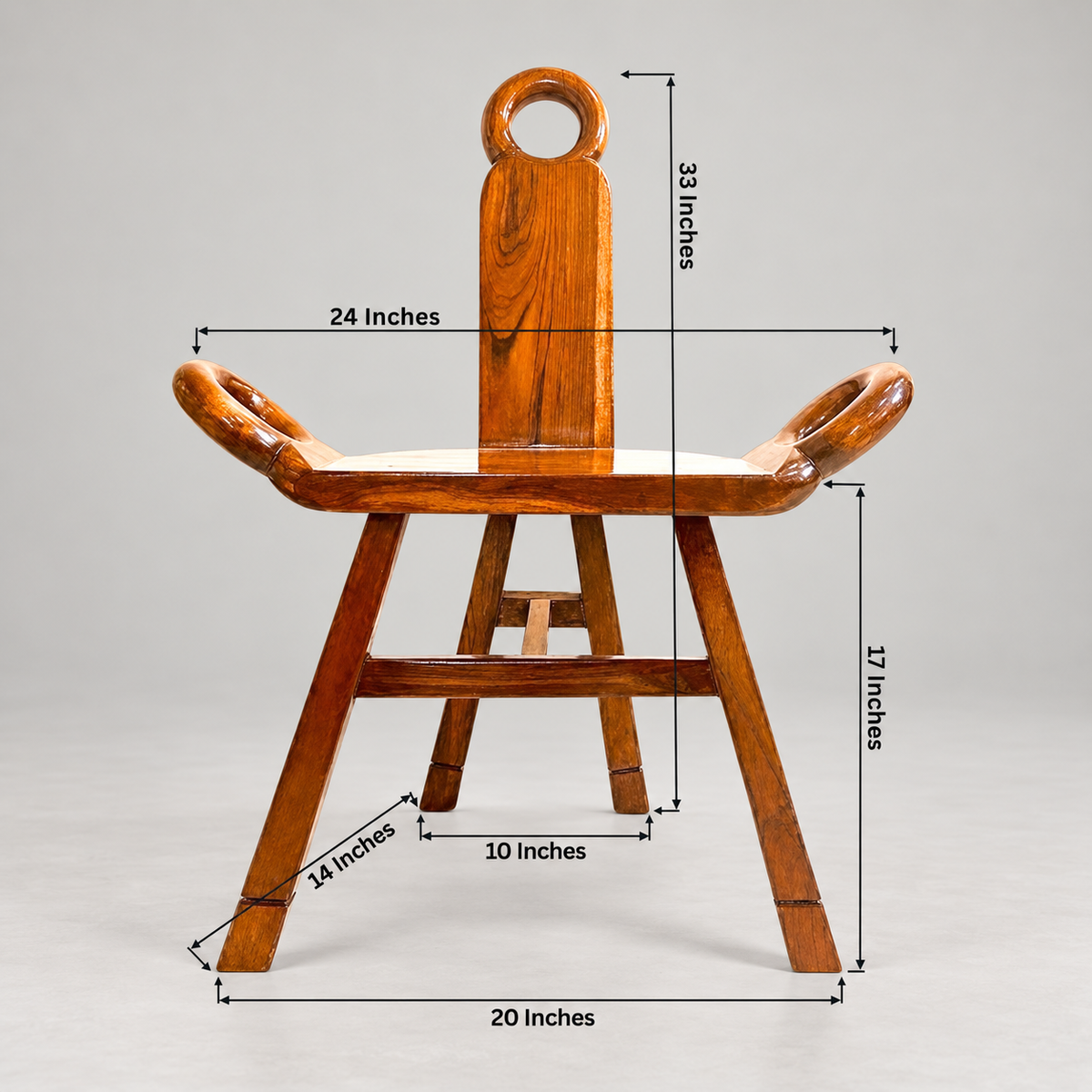 Loop-Back Wooden Accent Chair in Honey Brown, dimensions view