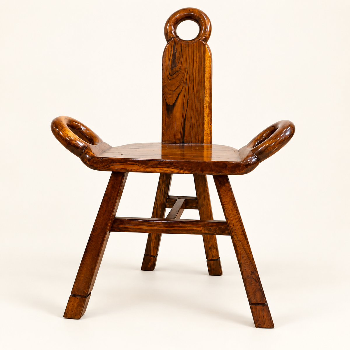 Loop-Back Wooden Accent Chair in Honey Brown, clean studio view