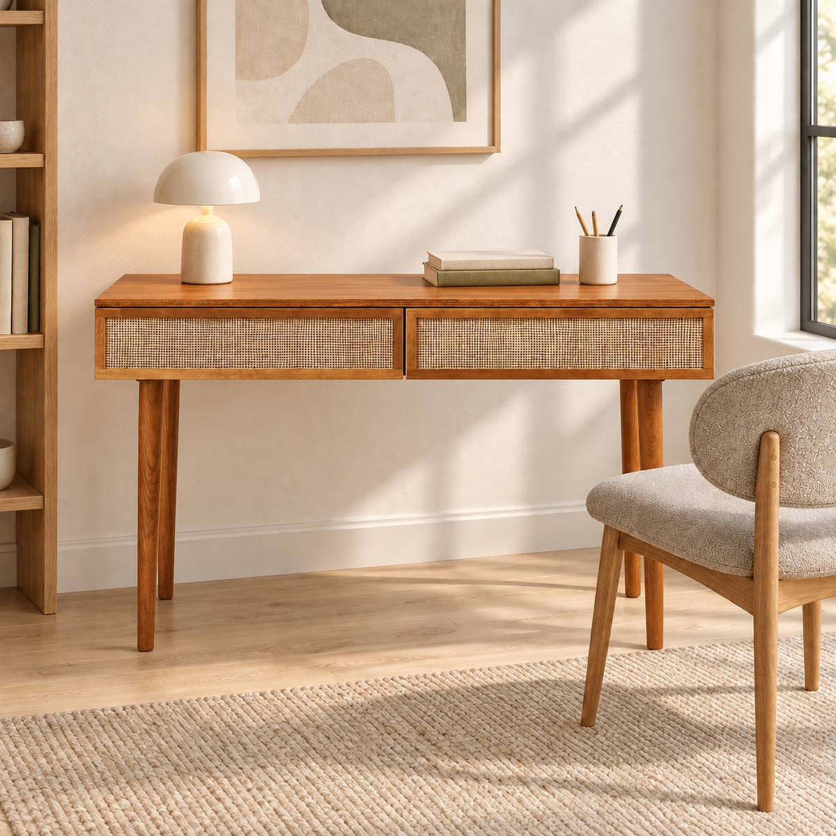 Sheesham Wood Cane Drawer Study Table – Latest Furniture