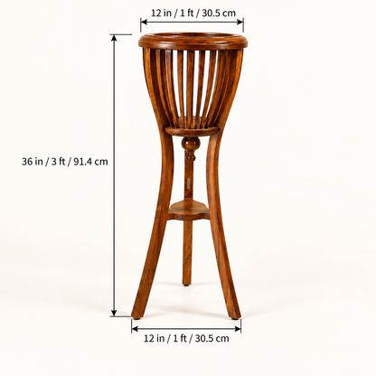Slatted Wooden Plant Stand in Honey Brown, dimensions view