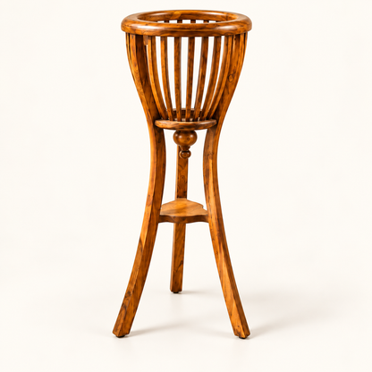Slatted Wooden Plant Stand in Honey Brown, clean studio view