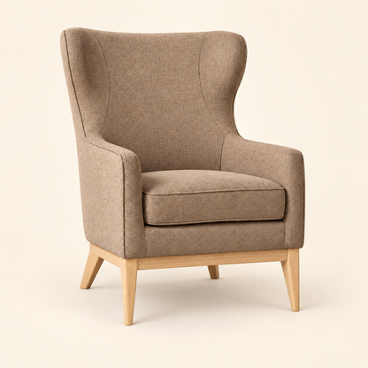 Front view of beige high-back lounge chair