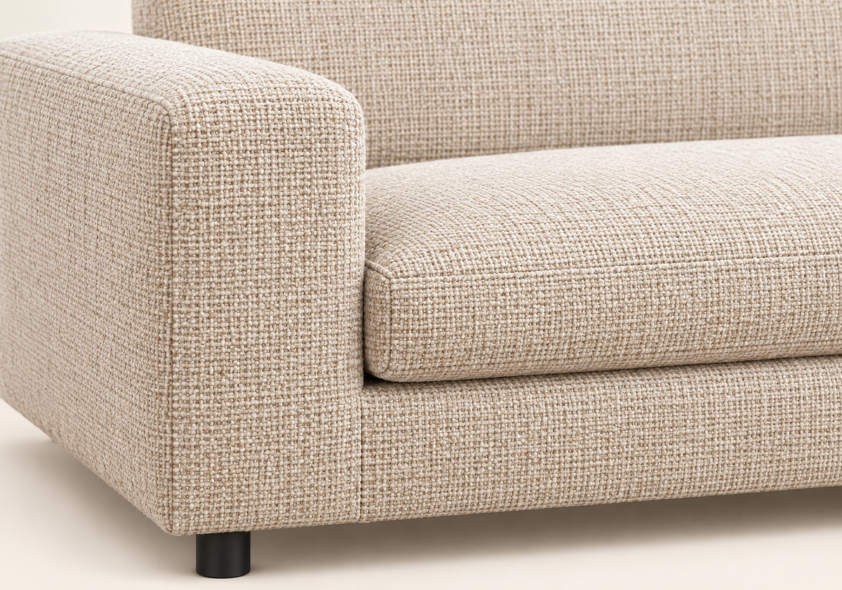 Beige Suede Four-Seater Sofa – material and design close-up