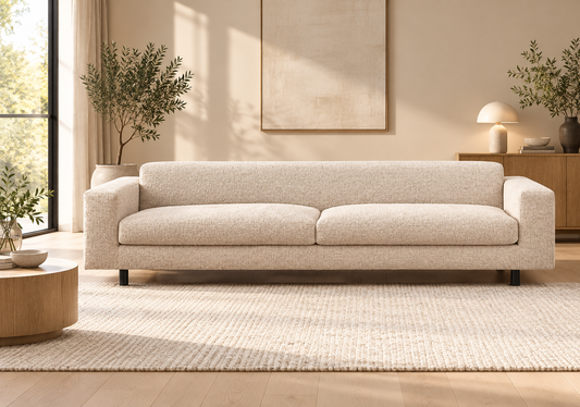 Beige Suede Four-Seater Sofa – styled room lifestyle view