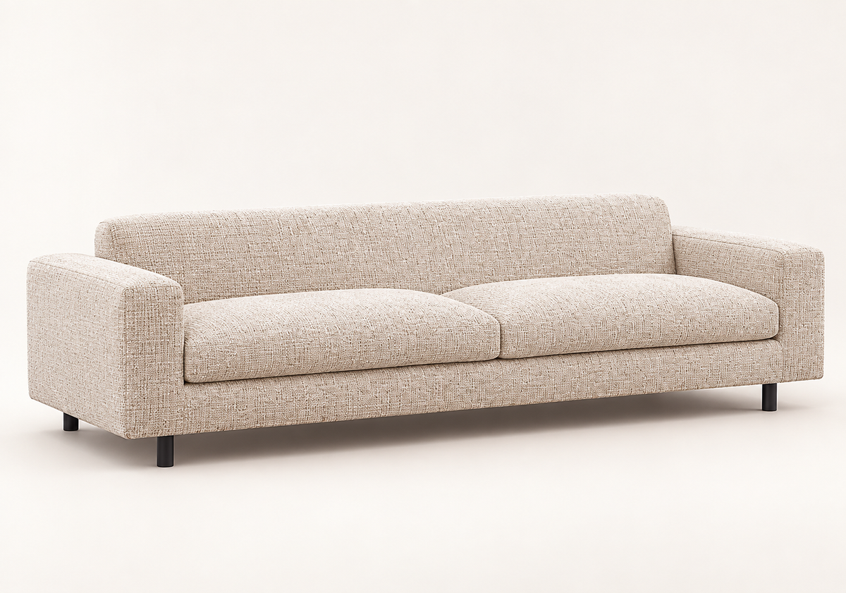 Beige Suede Four-Seater Sofa – side studio view