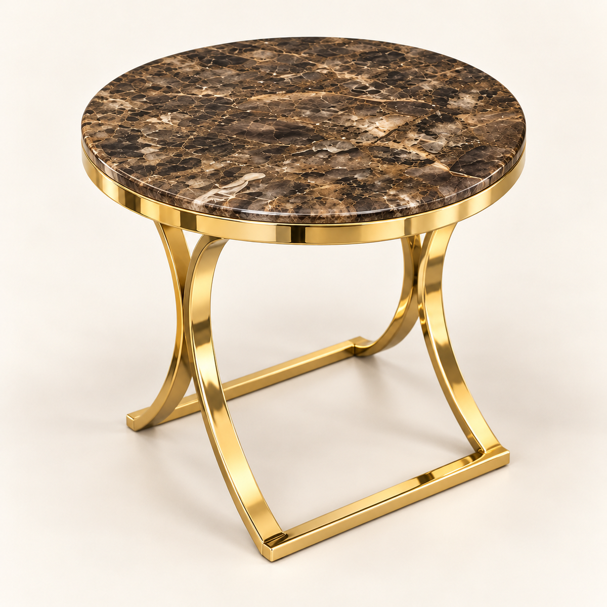 Brown Marble Gold PVD Side Table - angled studio view