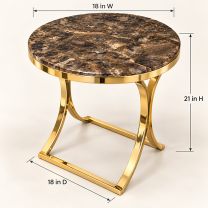 Brown Marble Gold PVD Side Table - dimensions 18 W × 18 D × 21 H inches
