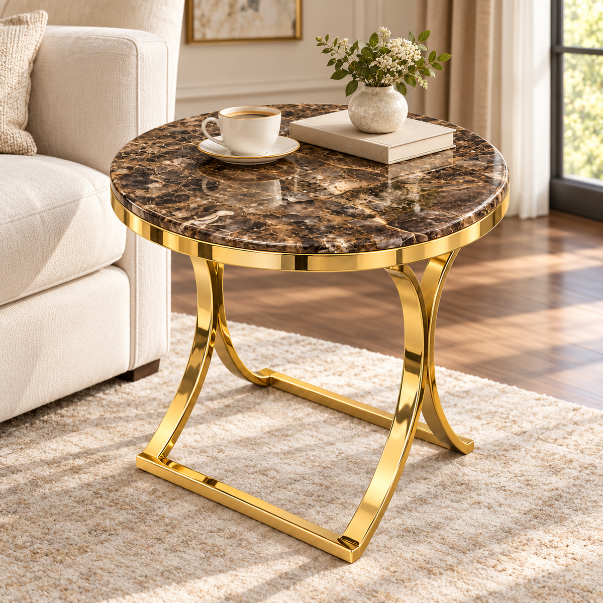 Brown Marble Gold PVD Side Table - alternate lifestyle view