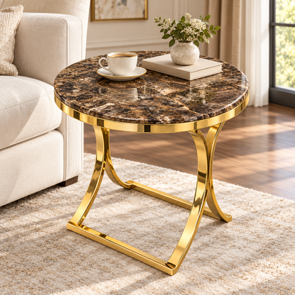 Brown Marble Gold PVD Side Table - alternate lifestyle view