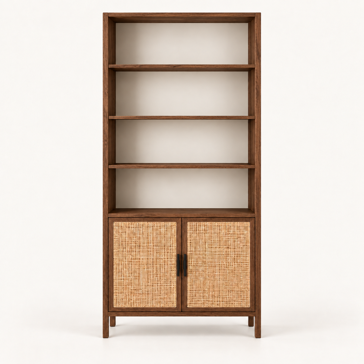 Cane Door Wooden Bookshelf in alternate Walnut finish