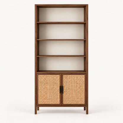 Cane Door Wooden Bookshelf in alternate Walnut finish