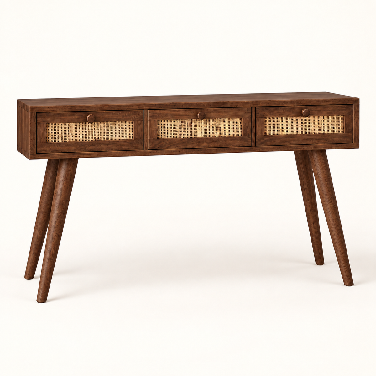 Cane Front Wooden Console Table in alternate Walnut finish