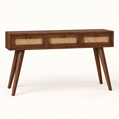 Cane Front Wooden Console Table in alternate Walnut finish
