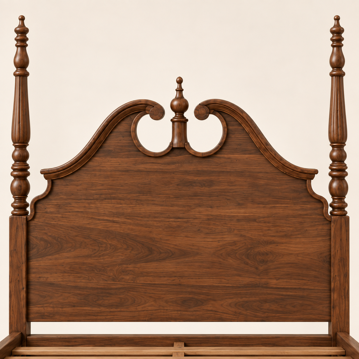 Carved Poster Wooden Bed in teak wood — close-up of headboard