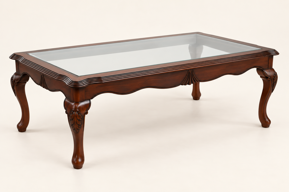 Carved Teak Wood Centre Table Without Glass — front studio view