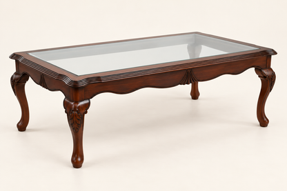 Carved Teak Wood Centre Table Without Glass — front studio view