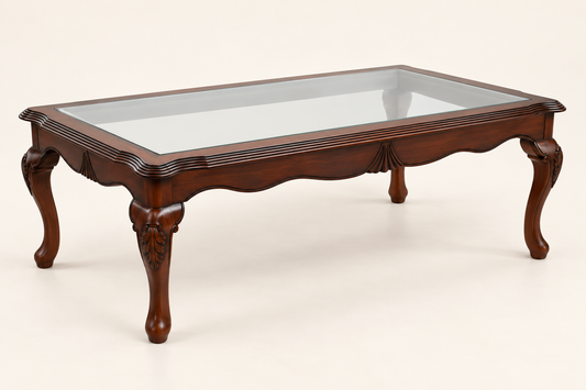 Carved Teak Wood Centre Table Without Glass — front studio view