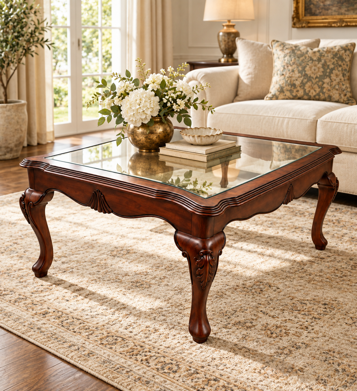 Carved Teak Wood Centre Table Without Glass — styled room